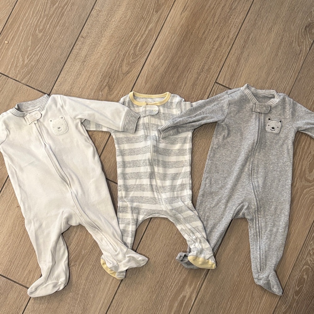 Cozy Gray and White Striped Bears Baby Onesie